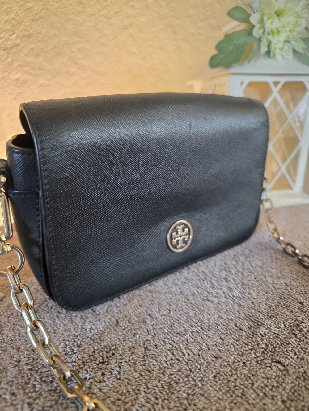 Tory Burch Black Leather Chain-Accent Crossbody